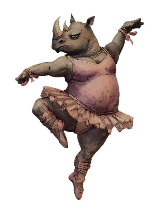 Rhino on Pointe 3D model, vytvořený pomocí AI