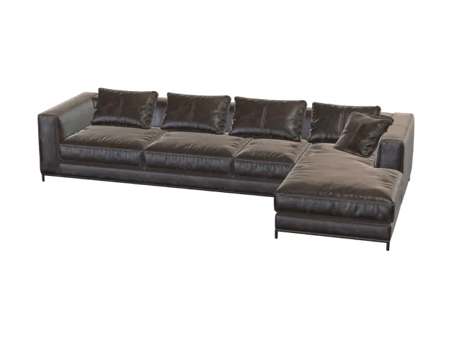 L shape leather couch - Darkbrown 3D model, vytvořený pomocí AI