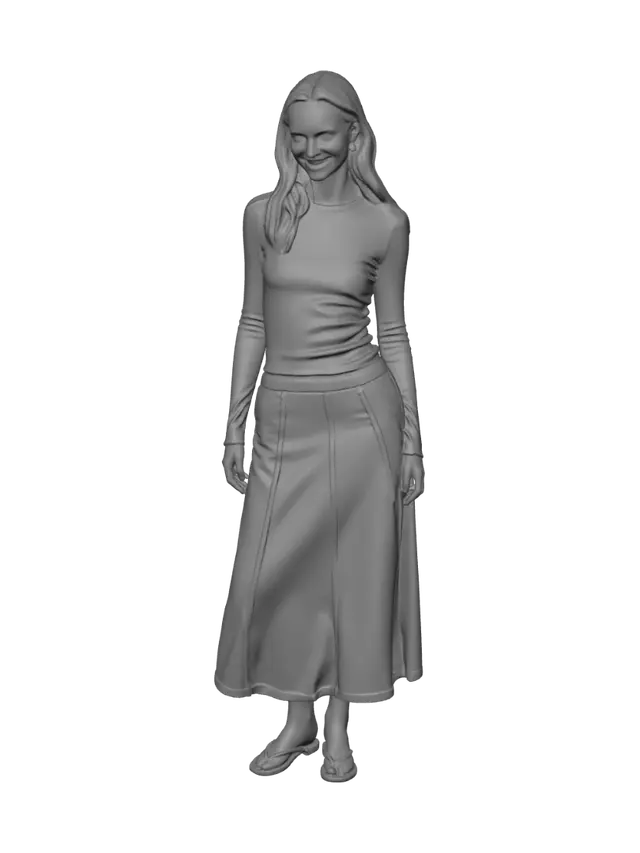 3D model for Casual White Top Navy Maxi