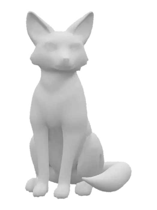 3D model for A stylized stone fox with epic pose statue, with smooth, weathered textures, slightly eroded details, and a natural, aged look as if placed in a mystical forest, #fox#