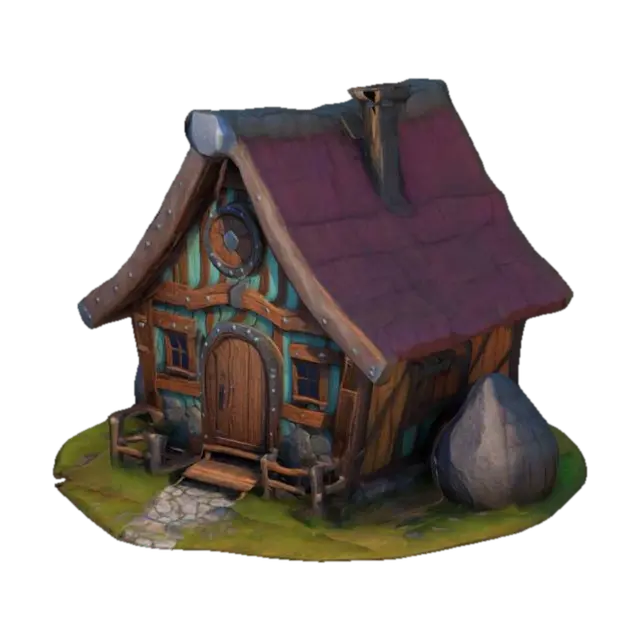 a little cozy viking house, low poly, colorful, wood - Scandinavian 3D model, vytvořený pomocí AI