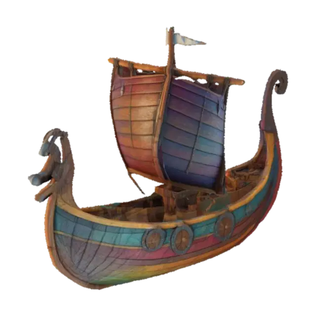 a little cozy viking ship, low poly, colorful, wood - Gameart 3D model, vytvořený pomocí AI