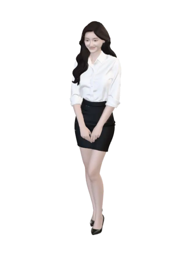 3D model for Professional Portrait in White Shirt and Black Skirt