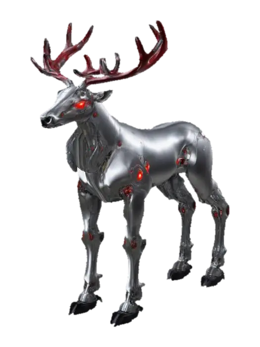 A majestic robotic reindeer with an armored body of interlocking metal… - Christmasadventure 3D model, vytvořený pomocí AI