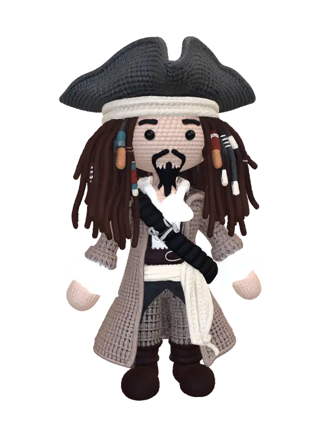Captain Jack Sparrow Amigurumi 3D model, vytvořený pomocí AI