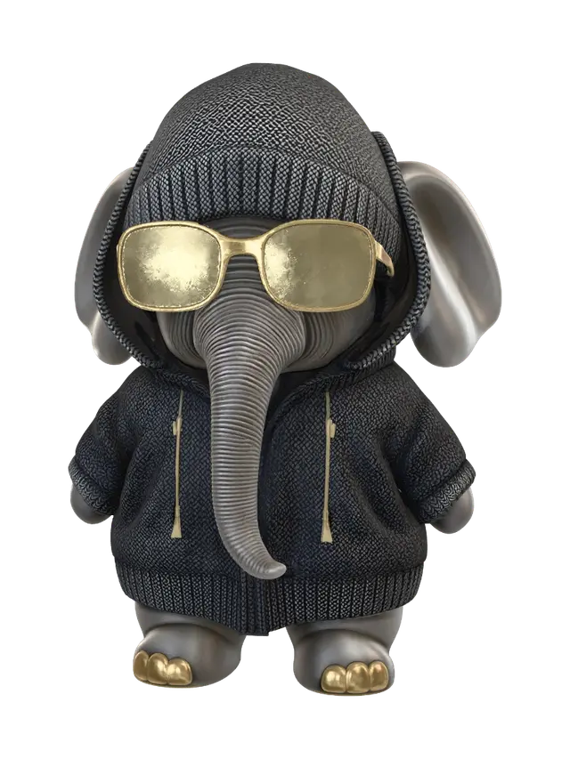 Hooded Elephant in Sunglasses - Cool 3D model, vytvořený pomocí AI
