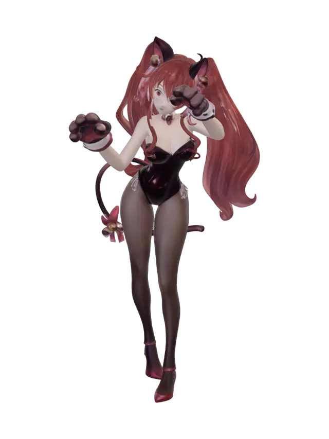 3D model for Red-Haired Catgirl in Latex Bodysuit