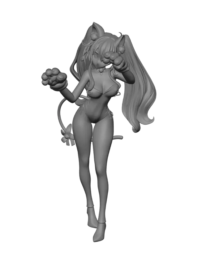 3D model for Red-Haired Catgirl in Latex Bodysuit