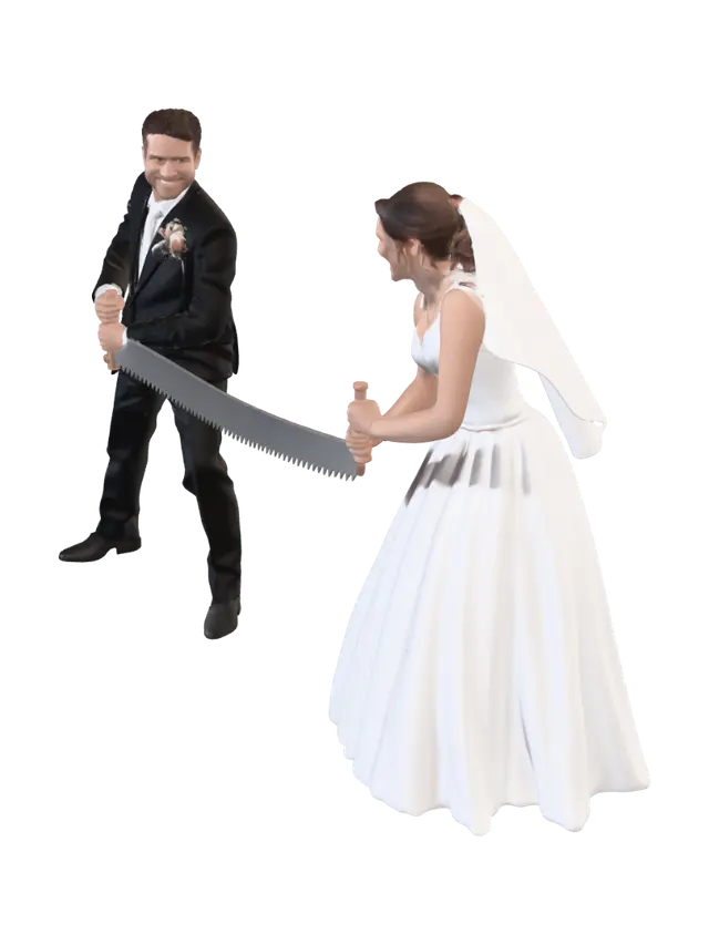 wedding-couple-sawing-3d-v3 3D model, vytvořený pomocí AI