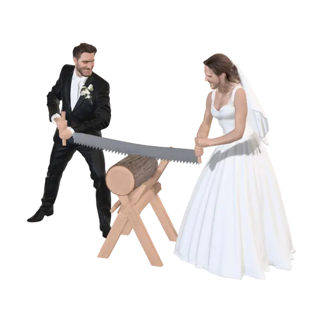 wedding-couple-sawing-log-3d-v2 - Bride 3D model, vytvořený pomocí AI