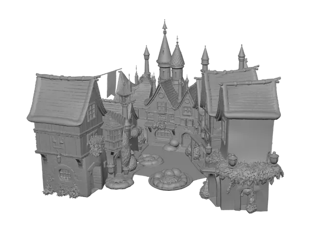 3D model for erstelle mir eine am Mittelalter Stadt aber die was ein bisschen Fantasie Weib hat mit ein europäischen touch