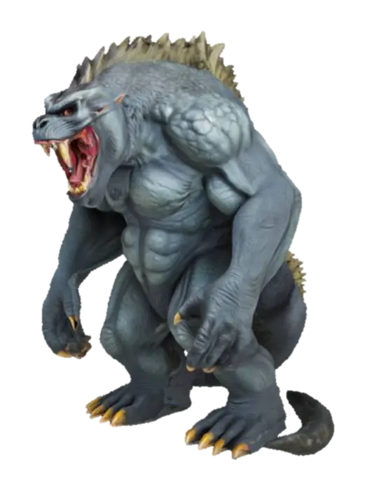large monster with a dragon head and gorilla body and a long tail with sharp claws… 3D model, vytvořený pomocí AI