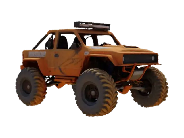 A large rally car that is high quality. It's sides are dusty. The rally car has large… 3D model, vytvořený pomocí AI
