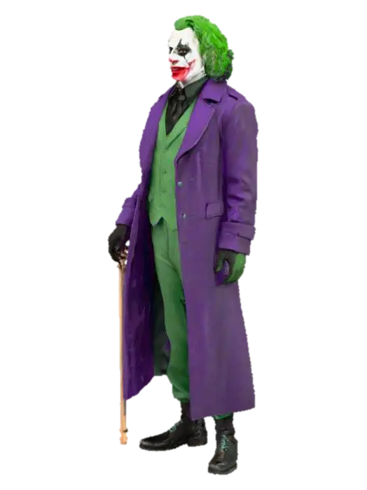 "3D human villain character, medium curly hair, Joker-inspired face, big creepy smile,… - Coat 3D model, vytvořený pomocí AI
