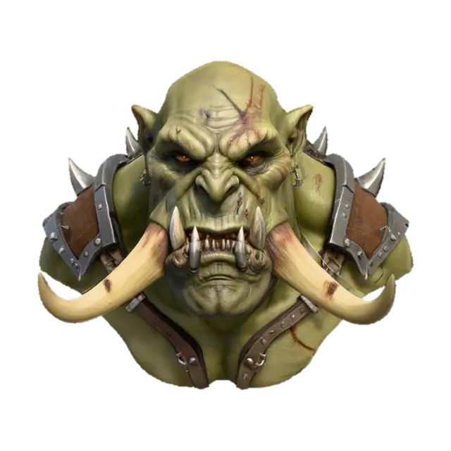 3D model for Orc bust with huge tusks,and scars,scary, sharp edges, realistic, #villain#,