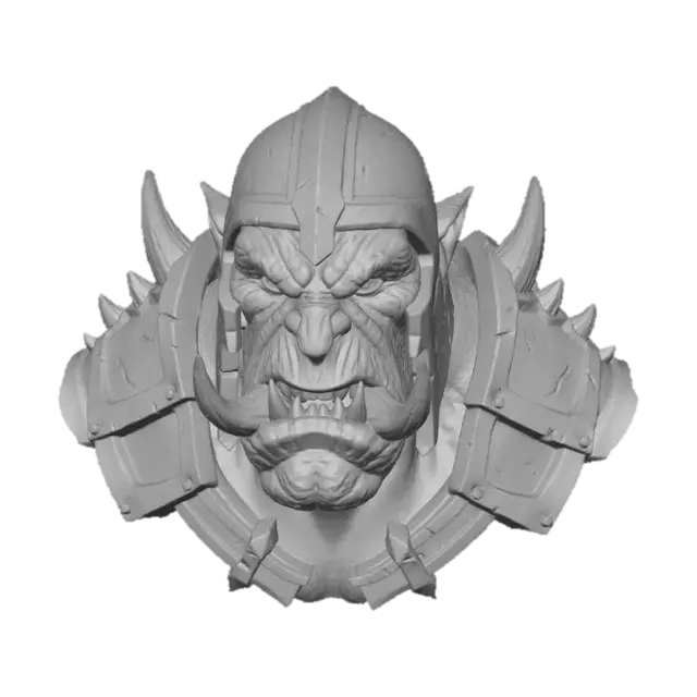 3D model for Orc bust with huge tusks,and scars,scary, sharp edges, realistic, #villain#,