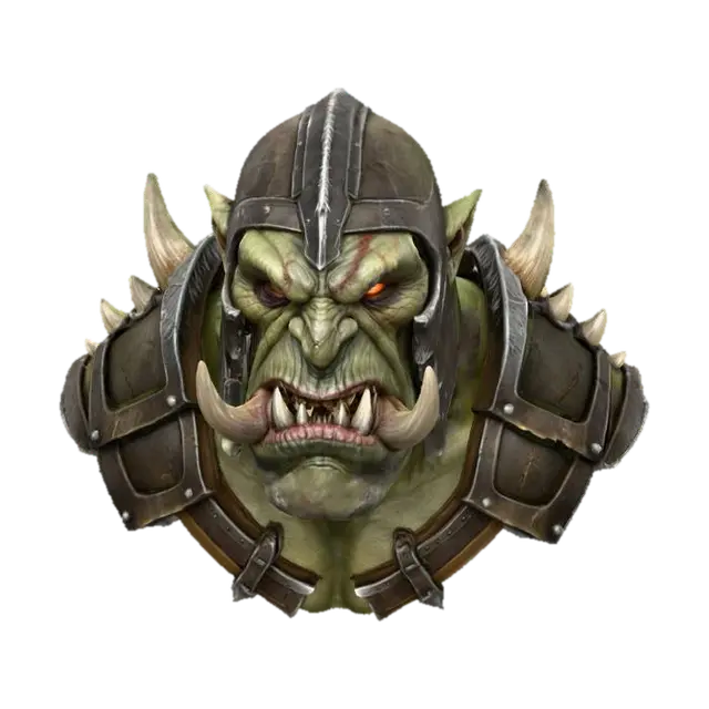3D model for Orc bust with huge tusks,and scars,scary, sharp edges, realistic, #villain#,