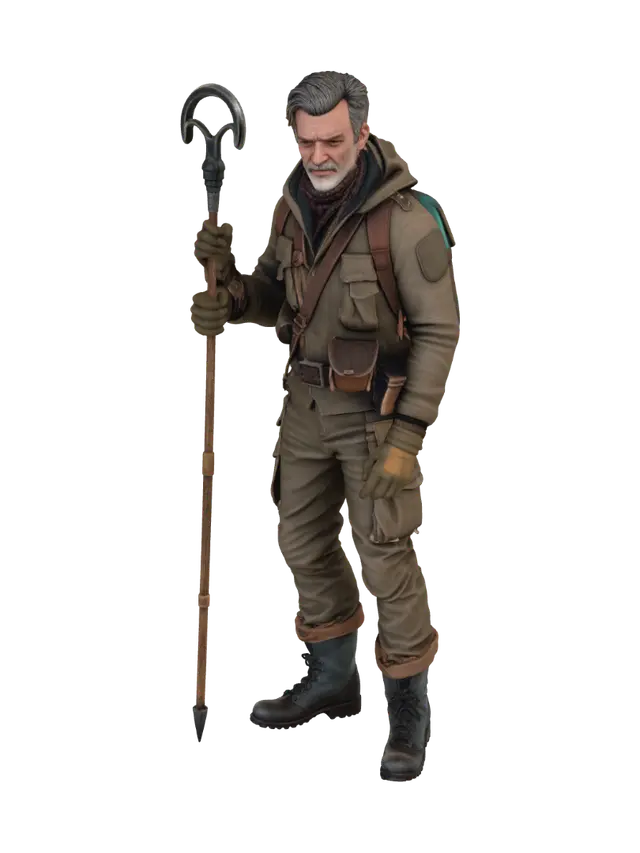 3D model for A man in a clibing probe dessed in 1920s mouthain expodition clothing