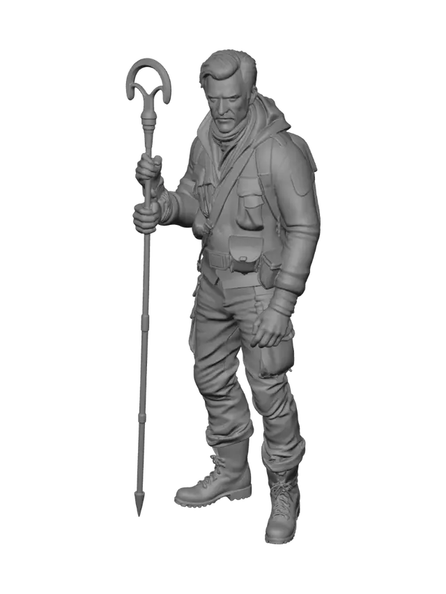 3D model for A man in a clibing probe dessed in 1920s mouthain expodition clothing