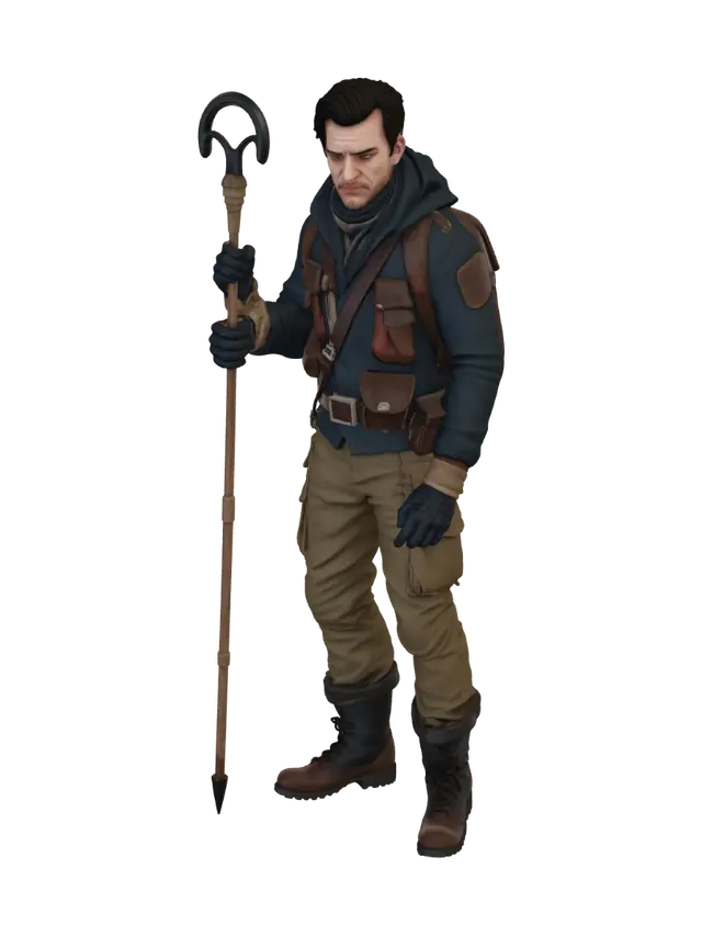 3D model for A man in a clibing probe dessed in 1920s mouthain expodition clothing