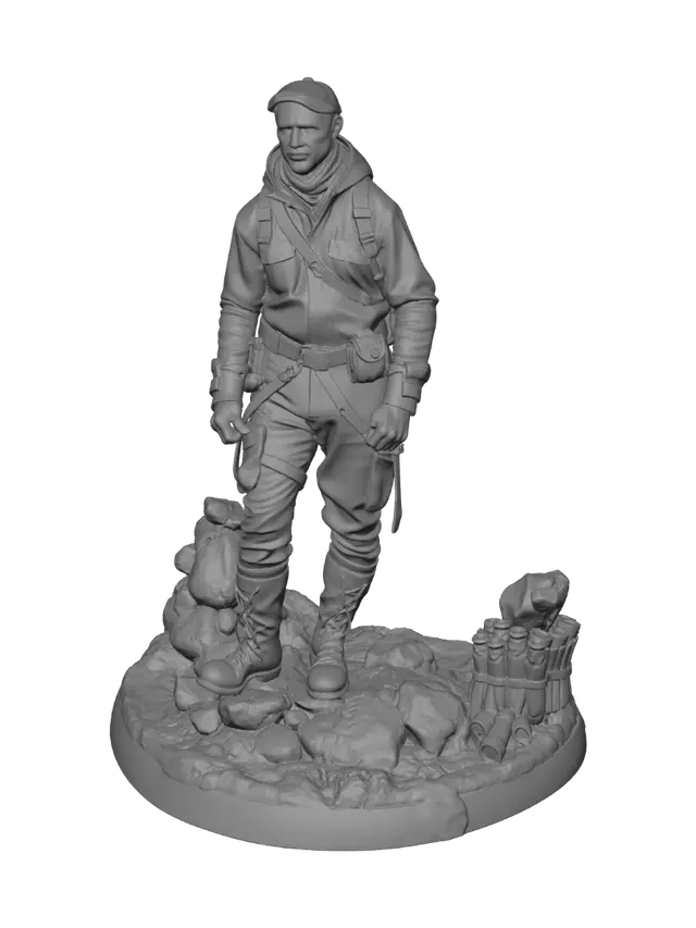 3D model for A hero styled man in a clibing probe dessed in 1920s mouthain expodition clothing