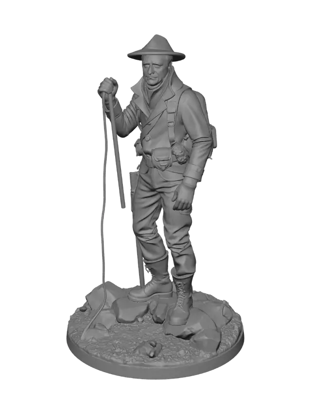 3D model for A man in a clibing probe dessed in 1920s mouthain expodition clothing