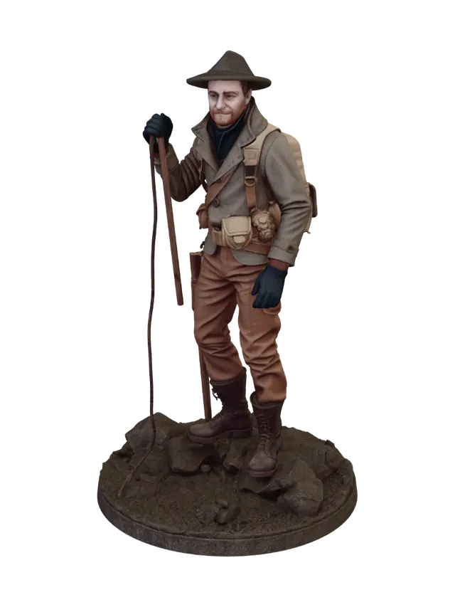 3D model for A man in a clibing probe dessed in 1920s mouthain expodition clothing