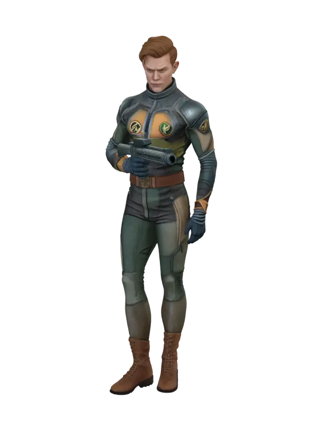 3D model for Captain Dan Dare holding a Microwave Focus hand raygun