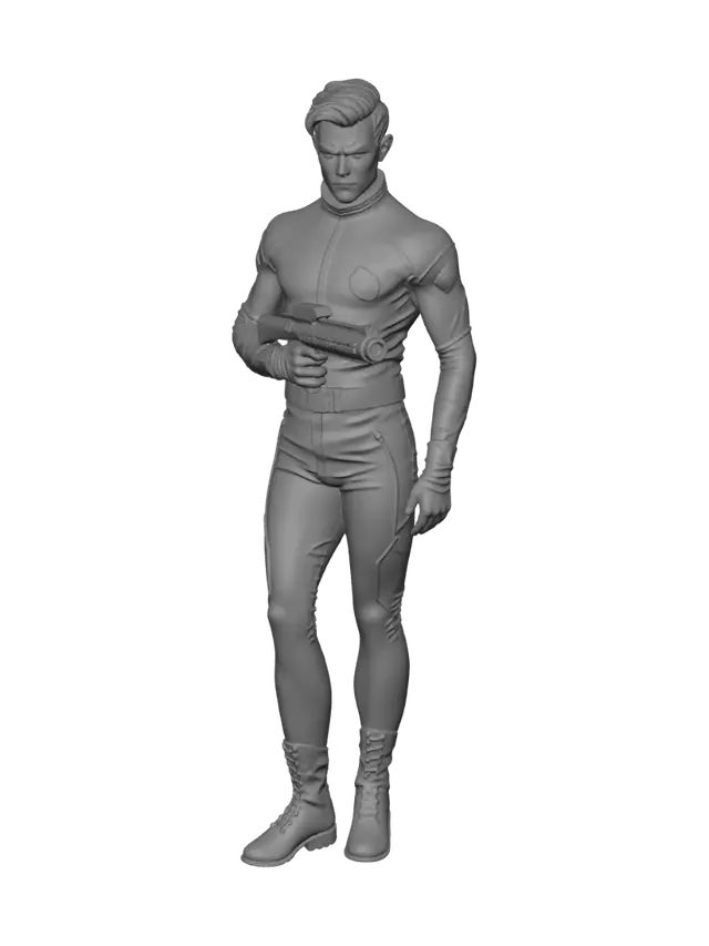 3D model for Captain Dan Dare holding a Microwave Focus hand raygun
