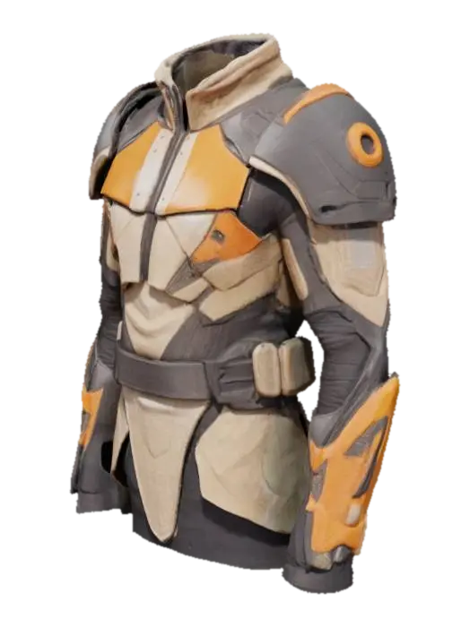 The object is a futuristic uniform with a structured, angular shape featuring a… 3D model, vytvořený pomocí AI