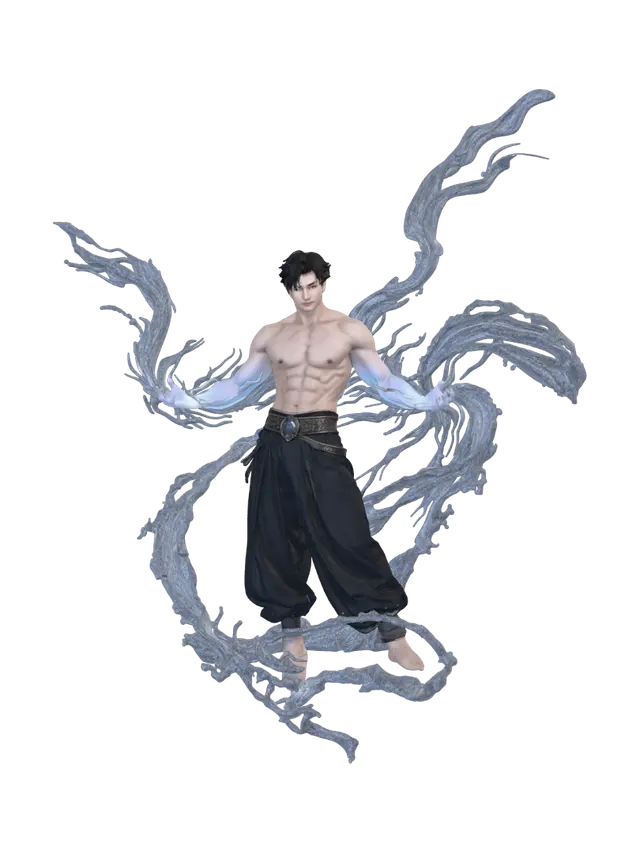 azure tide sorcerer - Spellcasting 3D model, vytvořený pomocí AI