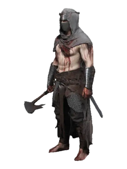 A dark fantasy medieval male warrior with a heavily scarred, pale body, wearing… - Flail 3D model, vytvořený pomocí AI
