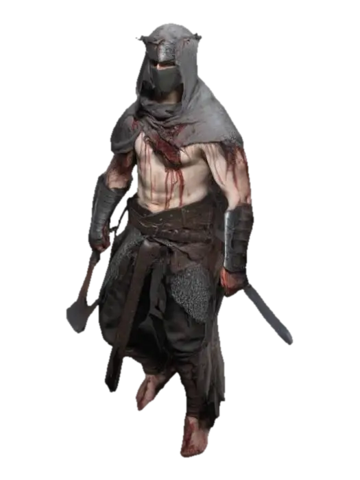 A dark fantasy medieval male warrior with a heavily scarred, pale body, wearing… - Flail 3D model, vytvořený pomocí AI