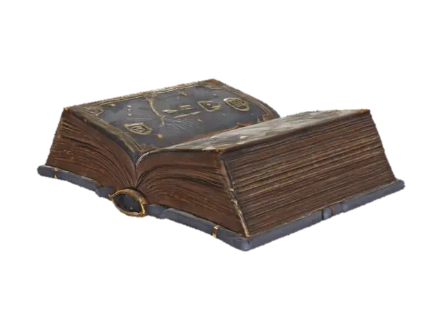 An open magical book with an obsidian black stone hardcover, embossed with… - Knowledge का AI द्वारा बनाया गया 3D मॉडल