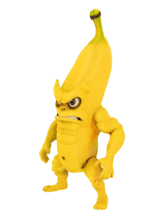Angry Buff Humanoid Banana 3D model, vytvořený pomocí AI