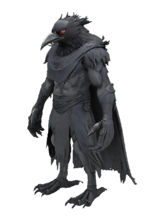 Humanoid Angry Crow 3D model, vytvořený pomocí AI