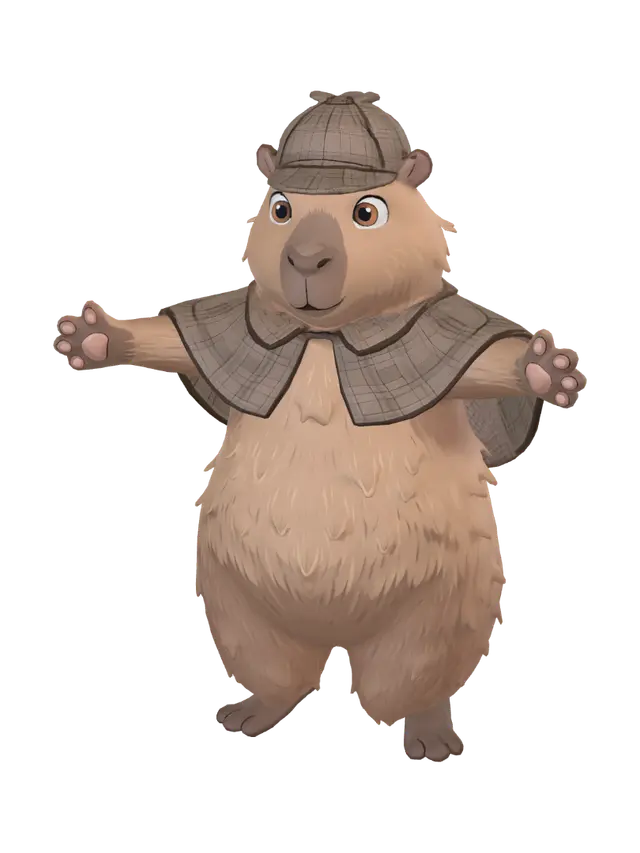 Detective Capybara 3D model, vytvořený pomocí AI