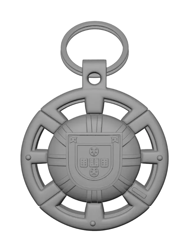 3D model for make me a model that symbolizes portugal flag and soccer and can be 3d printed as a keychain