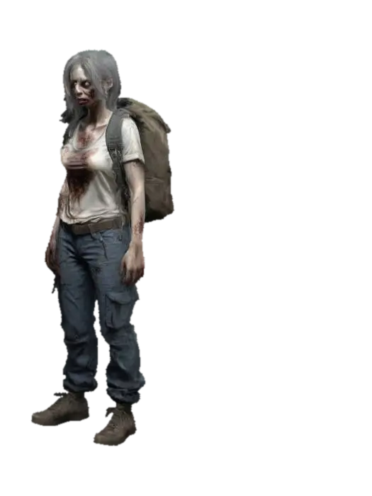 Zombie apocalypce female character with baggy pants and a tight shirt, backpack,… 3D model, vytvořený pomocí AI