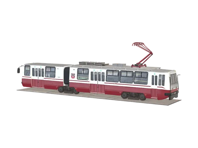 Red Tram on City Street 3D model, vytvořený pomocí AI