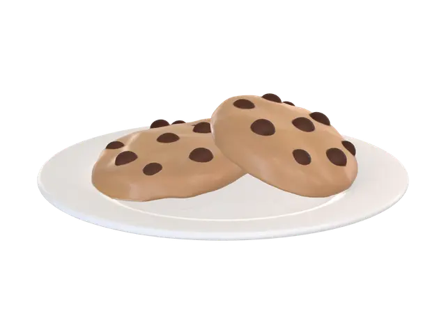 still life oil painting of a stack of 3 chocolate chip cookies on a plate, in the… - Cookie 3D model, vytvořený pomocí AI