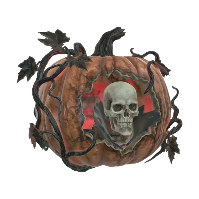 3D model for pumpkin with a big hole in the side and a big skull looking out. 
gothic vampire style