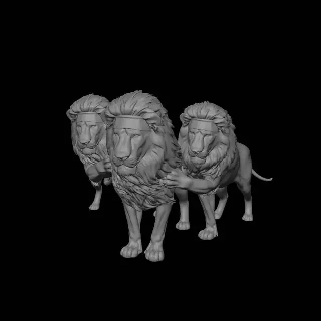 3D model for Three Flag-Wearing Lions