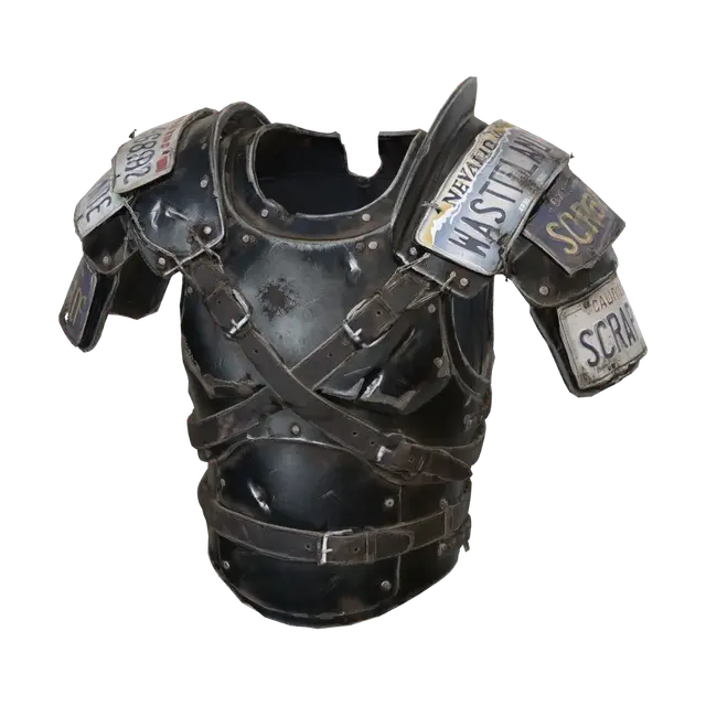 BADASS distressed apocalypse armored chest plate decorated with leather belts and… - Stoic 3D model, vytvořený pomocí AI