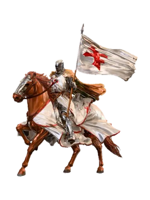 Crusader Knight on Horseback 3D model, vytvořený pomocí AI
