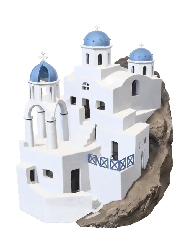 Santorini Building - Chapel 3D model, vytvořený pomocí AI