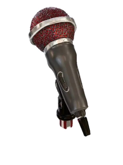 3D model for microphone hyper detailed. chrome and black with red hues blended