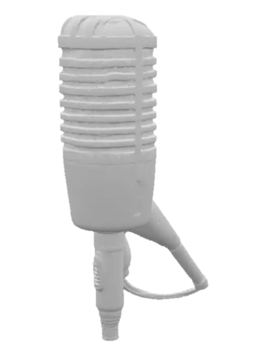 3D model for microphone hyper detailed. chrome and black with red hues blended