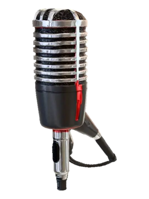3D model for microphone hyper detailed. chrome and black with red hues blended
