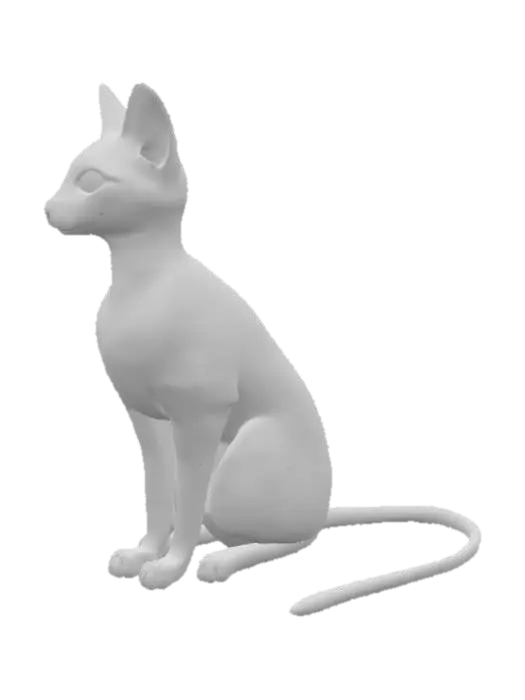 3D model for 3D model of a realistic Bengal cat sitting in a relaxed, symmetrical pose. One pair of legs forward, tail curved neatly around body. Clear symmetry. Single pair of medium-sized ears. Correct anatomy. Head forward-facing, single pair of normal-sized eyes, clean proportions, no extra limbs, no extra features. Smooth, accurate Bengal cat body shape. No distortion, no holes, fully enclosed clean geometry. Ready for painting. Neutral face, no open mouth. Ears, eyes, nose in correct places. Avoid duplication or mirrored errors. Balanced, proportionate build.